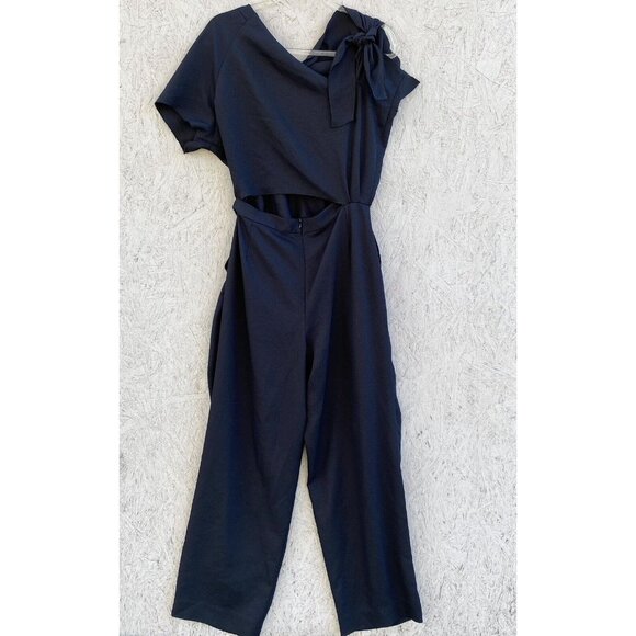Rachel Comey Tie Shoulder Cut Out Waist Straight Leg Crepe Jumpsuit Sz 8 Navy - Picture 11 of 14